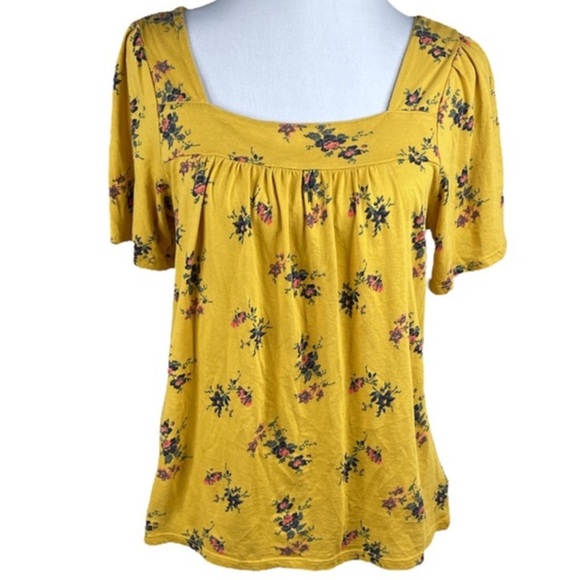 Lucky Brand Women’s Square Neck Yellow Floral Short Sleeve Top - Picture 4 of 12